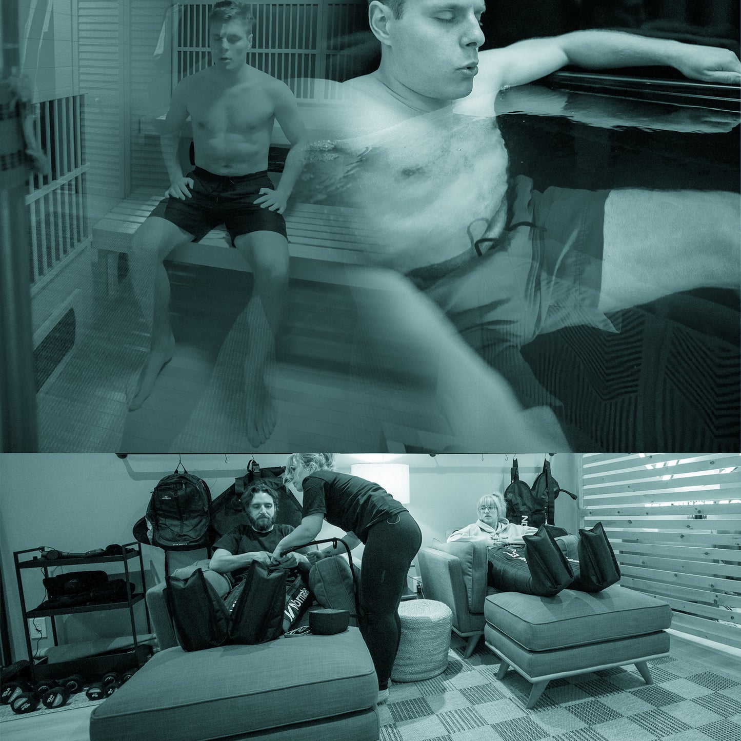 Circuit de récupération combinant bain froid, sauna et compression Normatec à Montréal